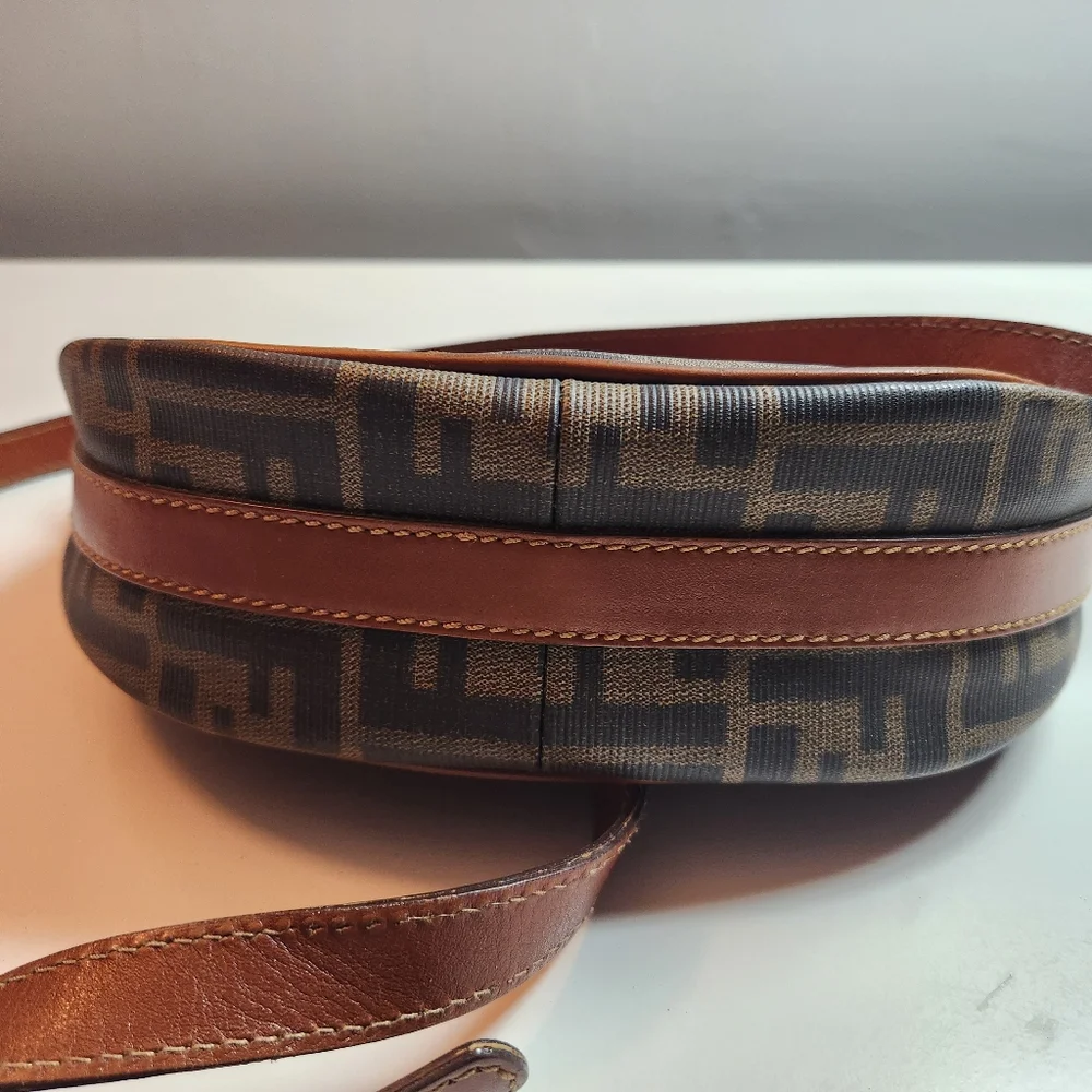 Vintage Fendi Zucca Canvas Leather Half-moon Crossbody Bag - Picture 8 of 15